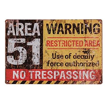 Imagem de Área 51 No Trespassing Mysterious Metal Wall Art for Sci-Fi Fans Man Cave UFO Enthusiast Decor Humorístico Alien Warning Tin Sign 20 x 12 polegadas (14T17)
