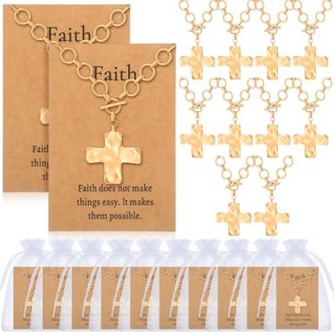 Imagem de Highergo 10 conjuntos de colares de cruz de fé em massa para mulheres, presentes cristãos para mulheres, versículo religioso, joias com 10 versículos, 10 sacos de organza, presentes de batismo cristão