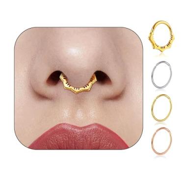 Imagem de Anéis de nariz, argolas de aço cirúrgico 316L, argola dupla, zircônia cúbica, septo, 16 g, banhado a ouro 14K, septo, clicker daith, hélice, piercings, joias, brincos de cartilagem pequena para