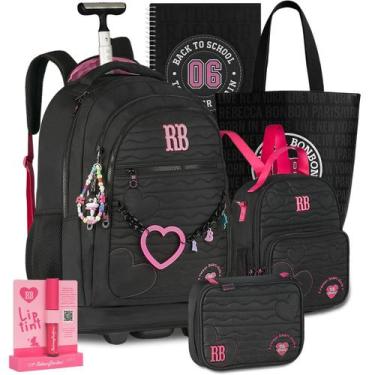 Imagem de Kit Mochila RB Rebecca Bonbon Rodinha Carrinho Lancheira Estojo Juveni