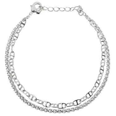 Imagem de Moslovstar Pulseira de tênis feminina banhada a ouro 14K com corrente de zircônia cúbica de camada dupla ajustável para presente, 8 inch, Zircônia cúbica, Sem Pedra Preciosa