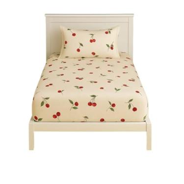 Imagem de Jogo de Lençol Estampado Cereja com Ponto Palito, Percal 180 Fios, Solteiro Casal Queen (PALHA, SOLTEIRO)