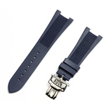 Imagem de AHGDDA Pulseiras de relógio de silicone de borracha de 25 mm com fivela dobrável para pulseira PATEK PHILIPPE Série Nautilus (azul com fivela)