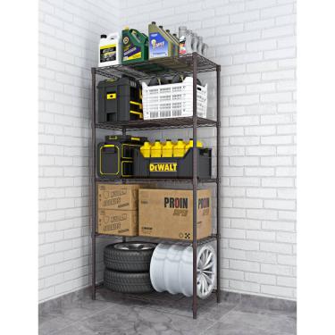 Imagem de Estante De Aço Preto 5 Prateleiras Rack Com Rodinhas Preto