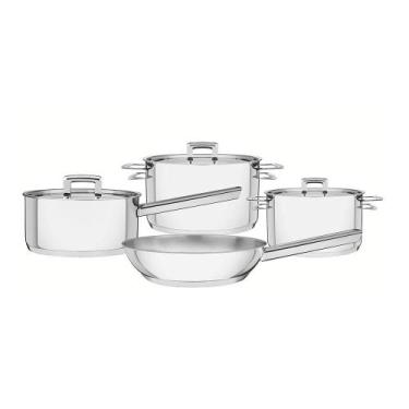 Imagem de Jogo de Panelas Brava Aço Inox Fundo Triplo Tampa Plana 4 Peças - Tram