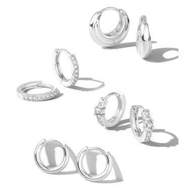 Imagem de LOYALLOOK Brincos pequenos de argola de ouro para mulheres, hipoalergênicos, banhados a ouro 14 K, brincos de argola para piercing múltiplo, conjunto de brincos de argola grossa delicada, cartilagem