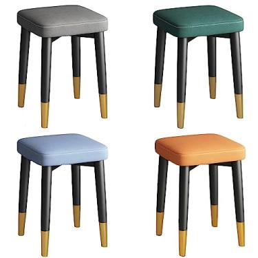 Imagem de Conjunto de 4 bancos de metal com conexão em forma de X e assento acolchoado - Banco de bar quadrado para sala de jantar/casa - Bancos curtos sem costas e empilháveis com almofadas antiderrapantes em