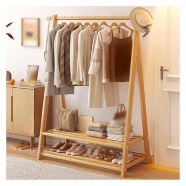 Imagem de Arara de roupas, rack de roupas, rack de roupas dobrável, rack de pendurar roupas de madeira, prateleiras de armazenamento de escritório para quarto de estar, para pendurar roupas (amarelo-B, 68 cm)