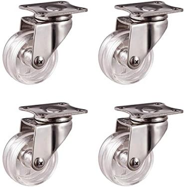 Imagem de Rodas giratórias resistentes com placa - pacote com 4 rodas de substituição transparentes, rodas de carrinho de aço inoxidável para móveis e porta-malas, freio de 40 mm, ajuste universal