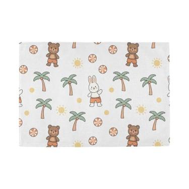 Imagem de Burbuja Jogo americano com desenho animado de urso de coelho, conjunto de 6 tapetes de mesa laváveis antiderrapantes, resistentes ao calor, para cozinha, mesa de jantar, ambientes internos e externos