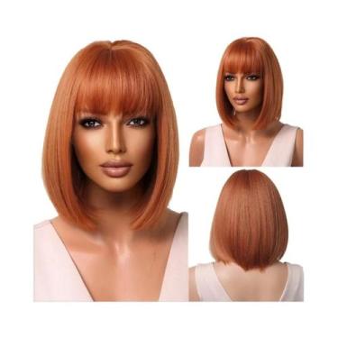 Imagem de Peruca Sintética Curta Lisa Branca Loira Cinza Com Franja Para Mulhere