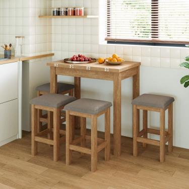 Imagem de Conjunto Mesa Dobrável com 4 Bancos para Sala de Jantar Inovata/ Freijó
