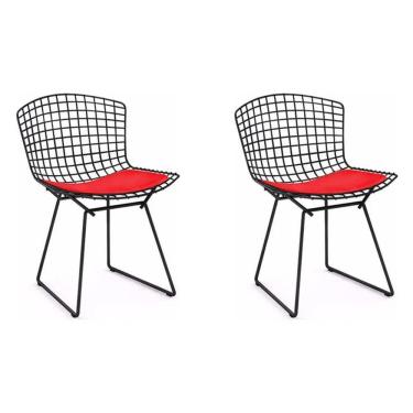 Imagem de Kit 2 Cadeiras Bertoia Preta Com Assento Vermelho