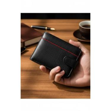 Imagem de Carteira Couro Legítimo Preta 18 Porta Cartões Fecho Botão - Congratul