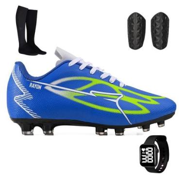 Imagem de Kit Futebol de TravaChuteira + Meião + Caneleira e Relógio - Rayon, Az