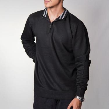 Imagem de Blusa Polo Meio Zíper Masculino Manga Longa 100 Poliéster Outono Inver