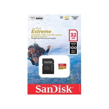Imagem de Memoria Micro SD-HC Extreme Sandisk 32GB 100MBPS 2X1 U3, 32GB