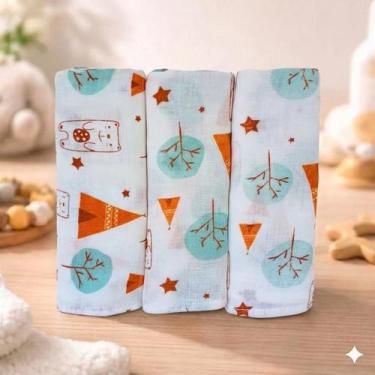 Imagem de Fralda estampada bebe com bainha de tecido 100% algodão camada dupla k