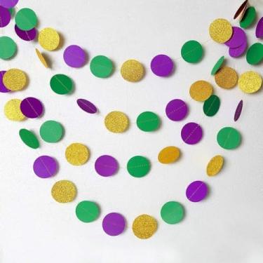 Imagem de Decor365 Decorações de Mardi Gras douradas, roxas, verdes, com glitter, decoração de carnaval, guirlandas, círculos, bandeira, terça-feira, pano de fundo temático de carnaval, casamento, chá de bebê