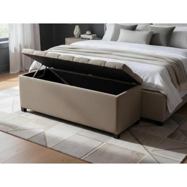 Imagem de Puf Baú Estofado de Casal Cor Bege 140x40x45cm Modelo Em Capitonê - El
