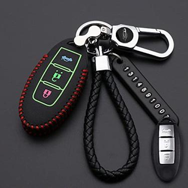 Imagem de YJADHU Porta-chaves de couro do carro porta-chaves anel, adequado para Nissan Tidda Livida X-Trail T31 T32 Qashqai março Juke Pathfinder Nota GTR, B, luminoso