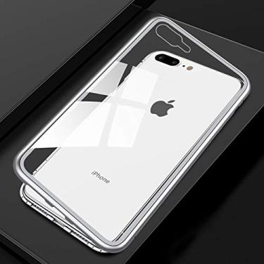 Imagem de Capa ultrafina ultrafina com moldura de metal de adsorção magnética de vidro temperado capa flip para iPhone 8 Plus e 7 Plus (cor: prata)