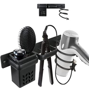 Imagem de KK5 Suporte para secador de cabelo | Suporte de parede supersônico para secadores de cabelo, escova de dentes de banheiro, maquiagem, cosméticos, prateleira, organizador de armazenamento para modelador de cachos, varinhas, escovas e bicos difusores