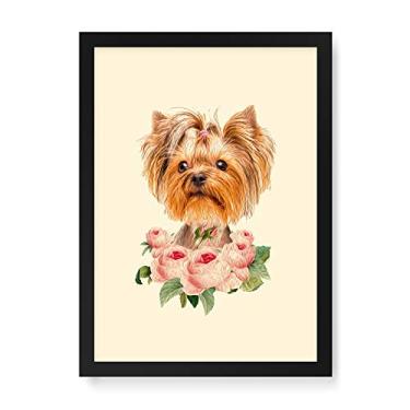 Imagem de Arte Maníacos Quadro Decorativo Yorkshire Flores - 23x16,25cm (Moldura caixa em laca preta)
