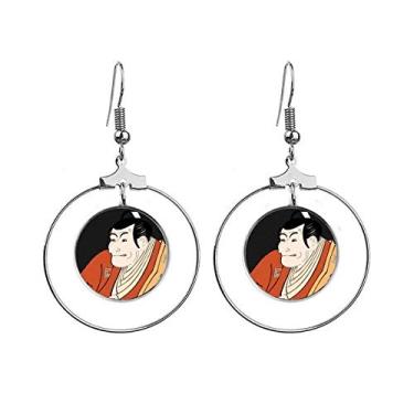 Imagem de Brincos de quimono masculino Ukiyoe estilo japonês com argola pendurada, joia circular