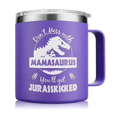 Imagem de NOWWISH Presentes para mãe da filha, filho, caneca de café mamasaurus, do dia das mães para mulheres, sogra, esposa, nova mãe - roxo 35 ml