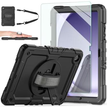 Imagem de Capa para Samsung Galaxy Tab A9 Plus 2023, [à prova de crianças] Capa protetora de corpo inteiro Ambison com protetor de tela de vidro temperado 9H, suporte giratório de 360° e alça de mão (preto)