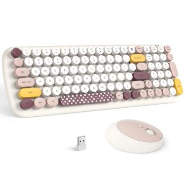 Imagem de Combo de teclado e mouse sem fio – Teclado GEEZER Pale Milkwhite colorido redondo com 100 teclas – Receptor USB 2.4G Plug Play, teclados de máquina de escrever para Windows, PC, laptop, desktop