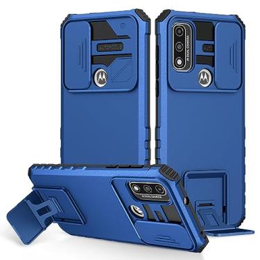 Imagem de YOUULAR Capa compatível com Motorola Moto E7 Power Dimensional Bracket Sliding Window Mobile Phone Case Capa protetora à prova de choque para Motorola Moto E7 Power Military Cases azul