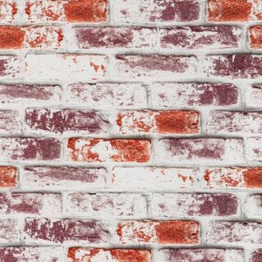 Imagem de Anmon Papel de parede de tijolo vermelho com textura sintética, papel de parede de tijolo vermelho, 45 x 299 cm, papel de parede removível de vinil autoadesivo, lareira, cozinha, decoração de fundo
