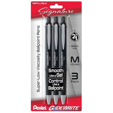 Imagem de Pentel Caneta esferográfica Glidewrite Signature (1,0 mm) média, cano preto, tinta preta, pacote com 3 (BX930ABP3A)