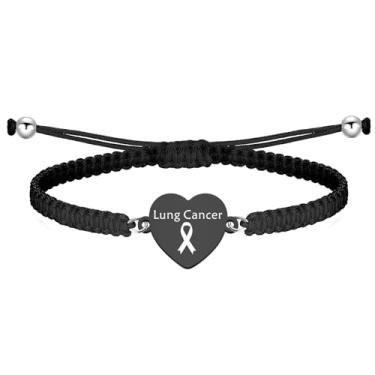 Imagem de CHOORO Pulseira ajustável de conscientização do câncer de pulmão com fita branca, presente de conscientização do câncer de pulmão para ela, corda e liga metálica, Sem Pedra Preciosa