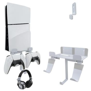Imagem de Chanvoo Suporte de parede para console PS5 Slim/PS5 Pro, disco fino de alumínio PS5/console digital suporte de prateleira de parede com controle e suporte de fone de ouvido - branco (não para PS5