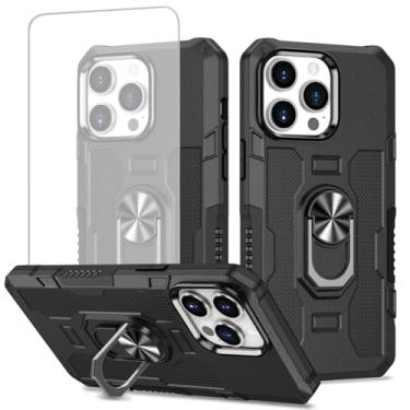 Imagem de Ueokeird Capa para iPhone 13 Pro Max de 6,7 polegadas Apple 13 Pro Max com protetor de tela de vidro temperado, proteção resistente, anel de metal, suporte magnético, capa para iPhone 13 Pro Max,