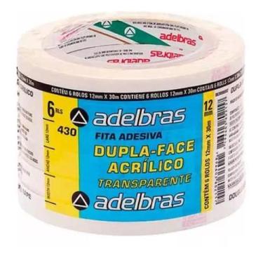 Imagem de Fita Adesiva Fina Dupla Face Transparente 12x30 Kit 6 - Adelbrás