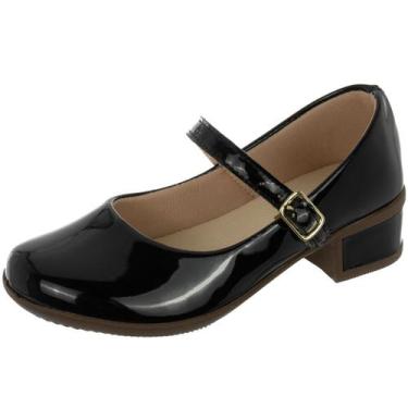 Imagem de Sapatilha Infantil Feminino Salto Grosso Lisa Conforto - Klicpé, Preto