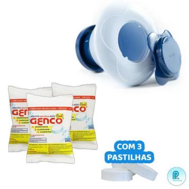 Imagem de Kit Flutuador Margarida Com 3 Pastilhas Tablete De Cloro Genco Para Pi