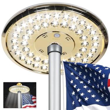 Imagem de Aurolit Luz de mastro de bandeira alimentada por energia solar, Auro 4 Golden Flag Pole Light 48 LED grande para postes de 4,5 a 7,5 m, 12 horas do crepúsculo ao amanhecer automático, iluminação espetacular Aurora no topo do poste ao ar livre