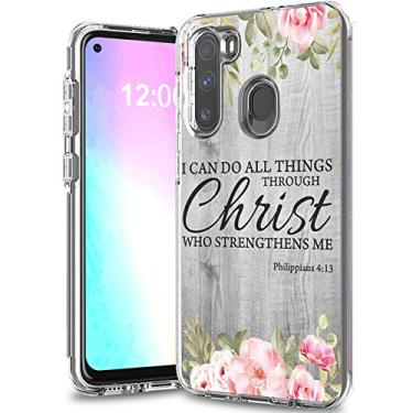 Imagem de Capa compatível com Samsung A11, capa transparente para Galaxy A11, TPU macio híbrido de camada dupla + policarbonato rígido à prova de choque capa protetora para celular para Samsung Galaxy A11, versículo da Bíblia Filipenses 4-13