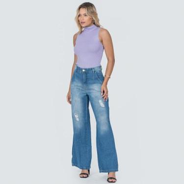 Imagem de Calça Jeans Feminina Wide Leg Com Puídos 805610- - ECXO, 42