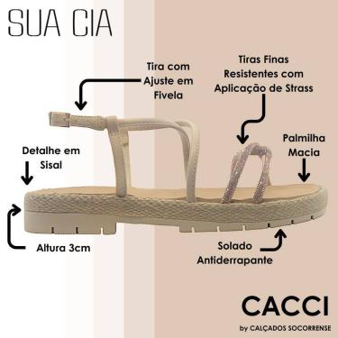 Imagem de Sandalia Feminina Conforto Sisal Strass Sua Cia 8339.15158