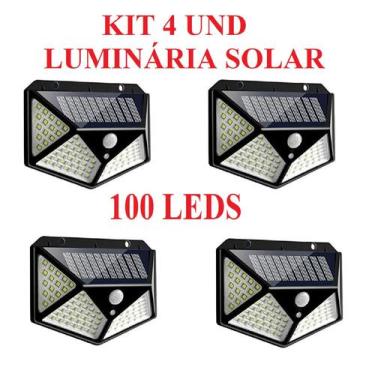 Imagem de Kit 4 Luminárias Solar 100 Led Com Sensor Jardim Prova Dágua - EMB-UTI