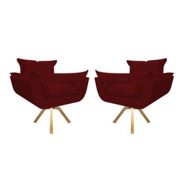 Imagem de Kit 2 Poltrona Decorativa Opala Base Giratória Suede Marsala Mz Decor 