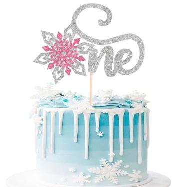 Imagem de Rsstarxi 1 Pack Snowflake One Cake Topper Pink Snowflake 1st Birthday Cake Decorations Winter Frozen First Birthday Cake Pick for Winter Wonderland Theme Baby Shower 1st Birthday Party Decorations