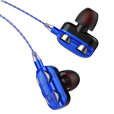 Imagem de SPRINT4DEALS Fones de ouvido com fio com microfone, qualidade de som estéreo, cancelamento de ruído, fones de ouvido para corrida/culinária/academia/esportes (A4 - azul)