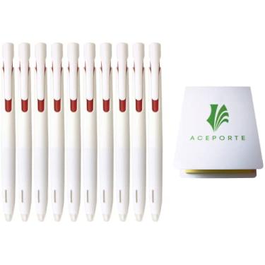 Imagem de Caneta esferográfica retrátil Zebra Blen, ponta fina 0,5 mm, pacote com 10 (tinta vermelha/corpo branco), conjunto econômico com notas adesivas